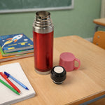 Travel drink bottle with secure grip handle and durable stainless steel ring base