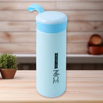 Blue water bottle showing screw lid and durable plastic body