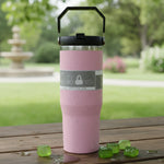 Stainless steel travel tumbler with built-in ergonomic handle