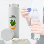 Bottom view of the 450ml glass water bottle, showing its stable base and quality construction.