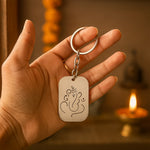 Close-up view of the intricate Shree Ganesh charm on the durable metal keychain.