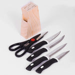 Home kitchen knife set with multi-purpose knives and scissors in wooden block