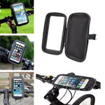 Rider easily operating a phone through the touch-sensitive screen of the bike holder.