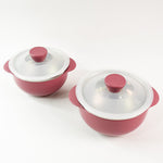 Durable plastic serving bowl set with pastel-colored airtight lids