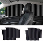 Driver's perspective with the car window curtain installed, showing it does not obstruct rearview.