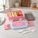 Car tiffin box for school with compartments and wheels