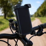Secure bike phone holder mounted on handlebars, ready for a ride.