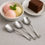 Close-up view of mirror-polished stainless steel ice-cream spoon bowl