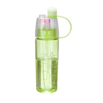 Close-up of the blue 600ML spray water bottle, highlighting its sleek design and BPA-free material.