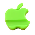 Red apple-shaped phone mount supporting a smartphone in landscape mode