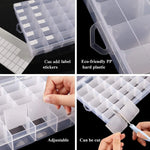 Close-up of the 36-grid plastic organizer box, showing adjustable compartments.