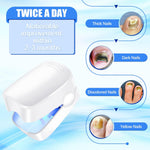 Complete nail care routine featuring the AuriGlam laser treatment device for healthy nails.