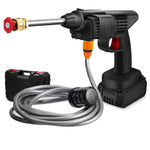 The powerful cordless car pressure washer in use, effortlessly cleaning a vehicle.