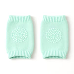 Knit woolen mint green leg warmers for toddlers with knee padding