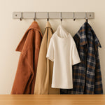 Rust-resistant surface detail of stainless steel wall-mounted coat rack