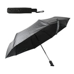 Close-up of the ergonomic, slip-proof handle of the compact umbrella with a wrist strap.