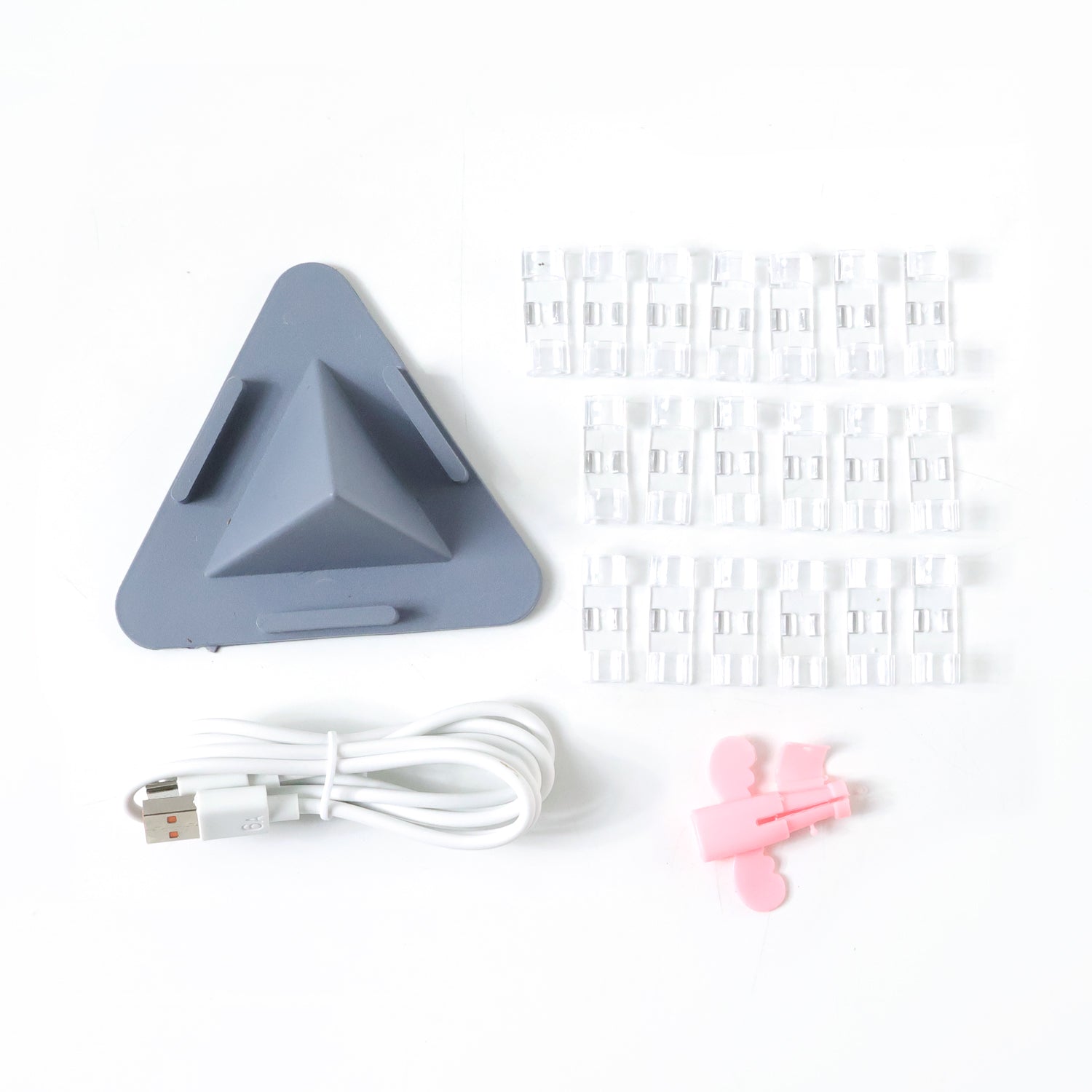 Essential mobile gadget set with phone stand and cable management clips