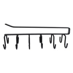 Side profile of sturdy black iron double-row cup holder rack.