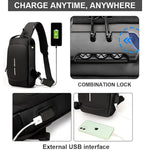 Closeup of travel anti-theft crossbody bag showing secure combination lock