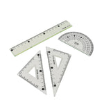Close-up of ruler in 4-piece geometry set showing clear dual scale markings