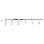 Top-down view of the stainless steel utensil hanger rail, showcasing its compact design and hooks.