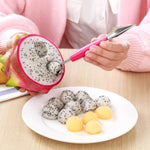 A multi-functional stainless steel peeler and corer tool for fruits.
