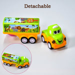 Green and yellow educational toy truck on a plain background.