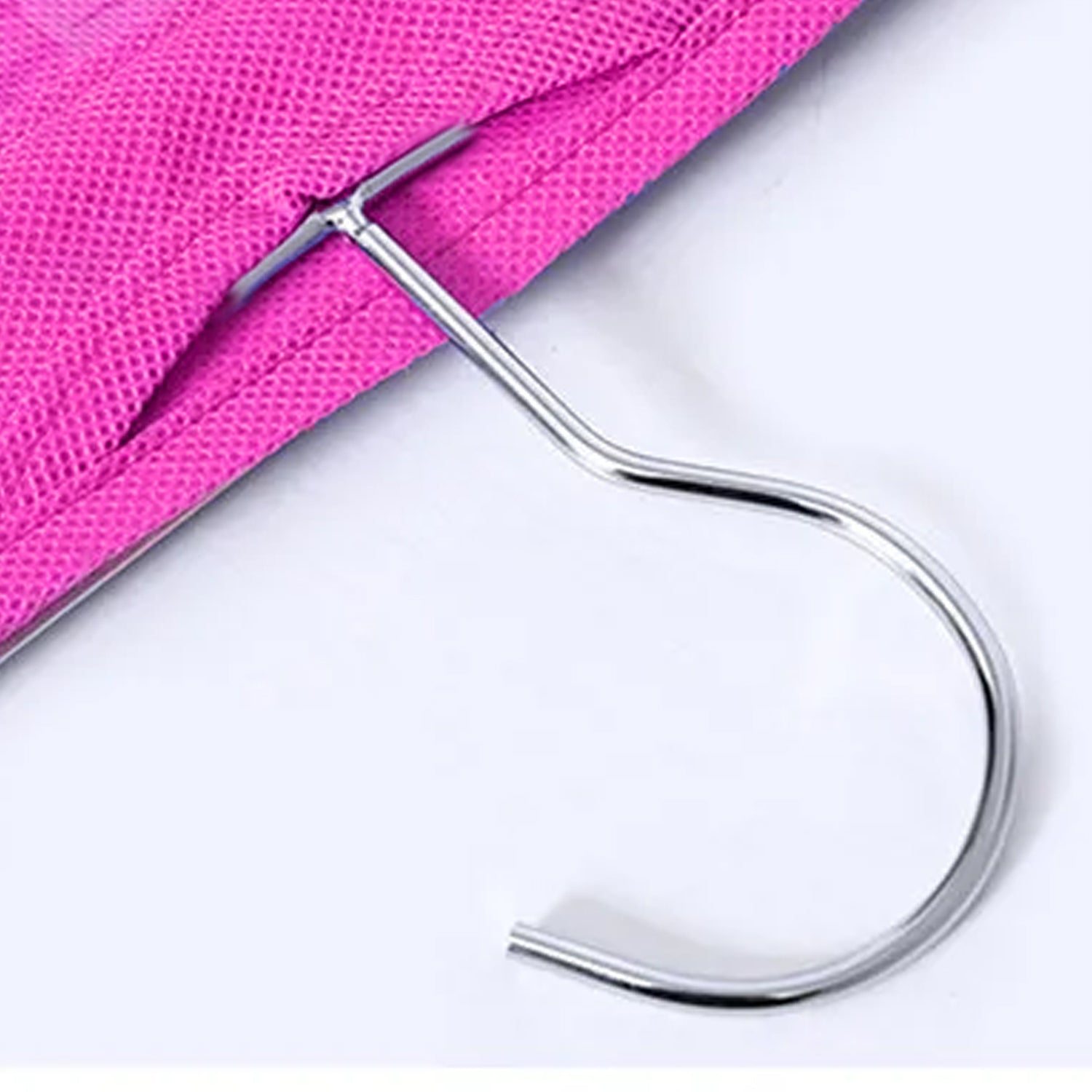 Detailed shot of the hanging purse organizer's sturdy hanger and clear pockets.