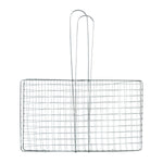 Grill basket flipped during outdoor barbecuing for easy handling