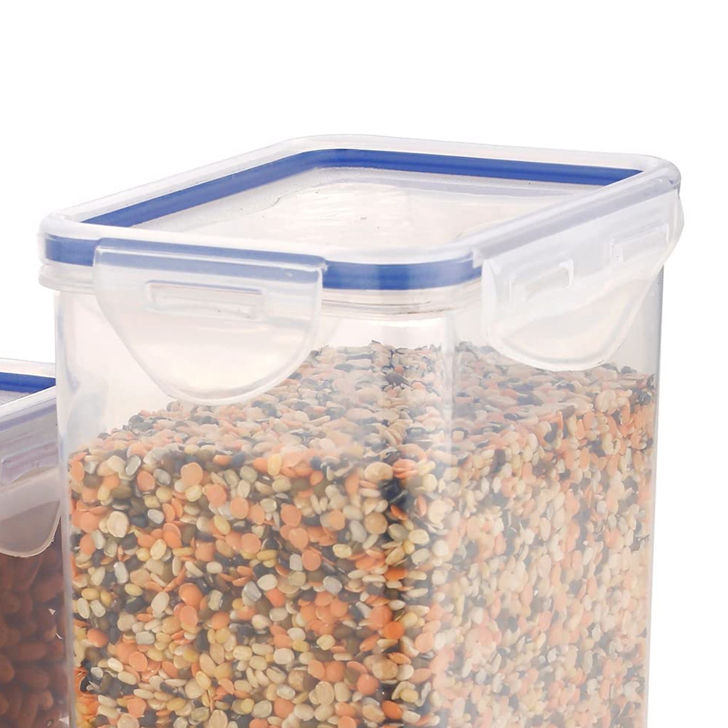 Close-up view of an Organivo airtight container lid's locking mechanism.