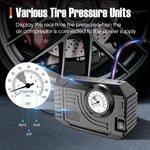 Using the portable air compressor to inflate a bicycle tire effortlessly.