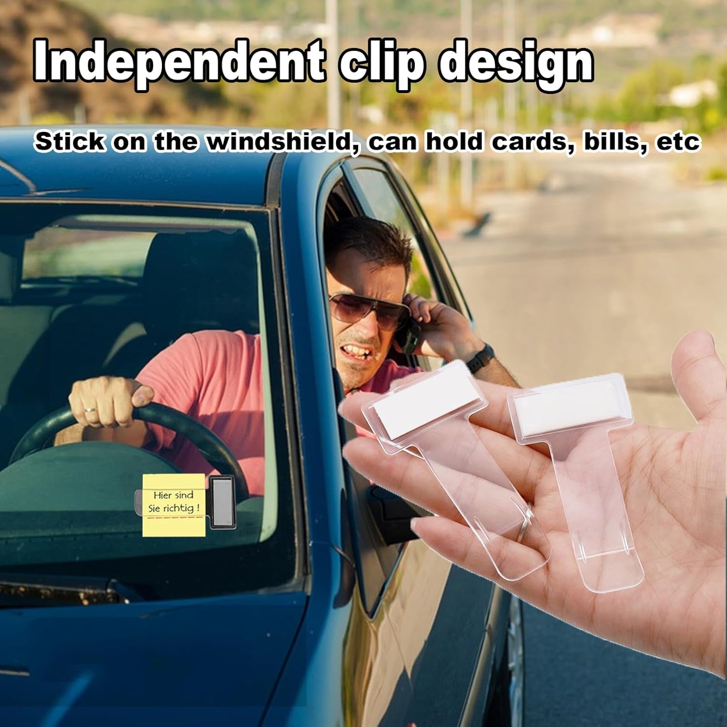 Fastag display stand mounted on a car windscreen, showing clear visibility.