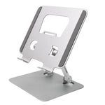 Top-down view of the metal alloy tablet stand, highlighting its compact design.