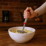 Seamless round mesh head design of the stainless steel masher ensures smooth results.