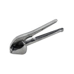 Easy-to-clean aluminum garlic press, suitable for dishwasher use.