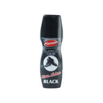 Close-up of liquid black shoe polish being applied to a shoe