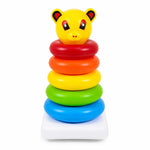 Close-up of the smooth, colourful jumbo stacking rings, safe for little hands.