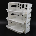 Neat kitchen food organizer rack mounted on the wall with three layers