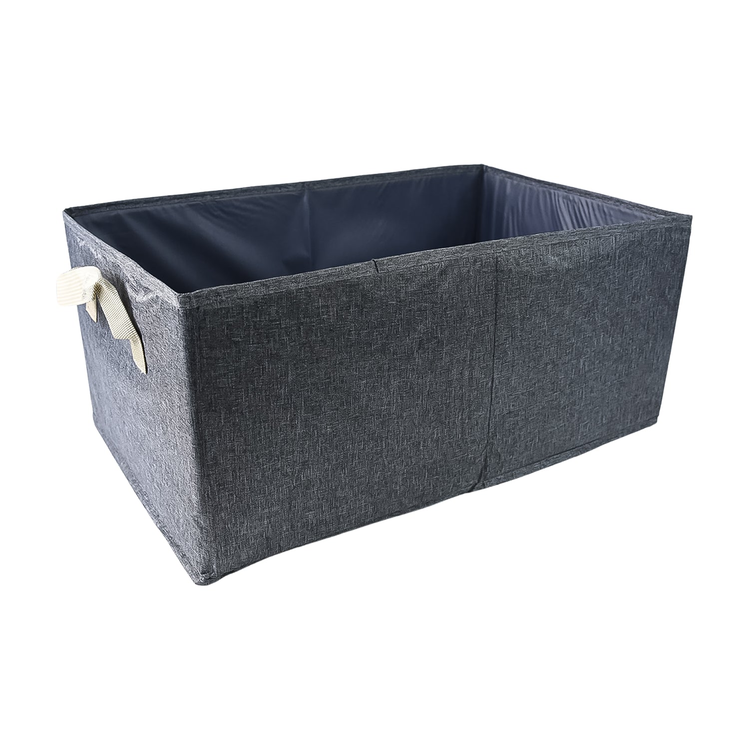 The collapsible storage box shown folded flat for ultimate space-saving.