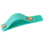 Flexible teal green phone finger strap on smartphone back