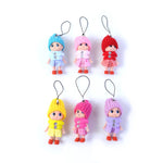 Decorative set of mini doll keychains with hanging loops