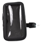 Phone holder case securely attached to a scooter handlebar, suitable for various vehicles.