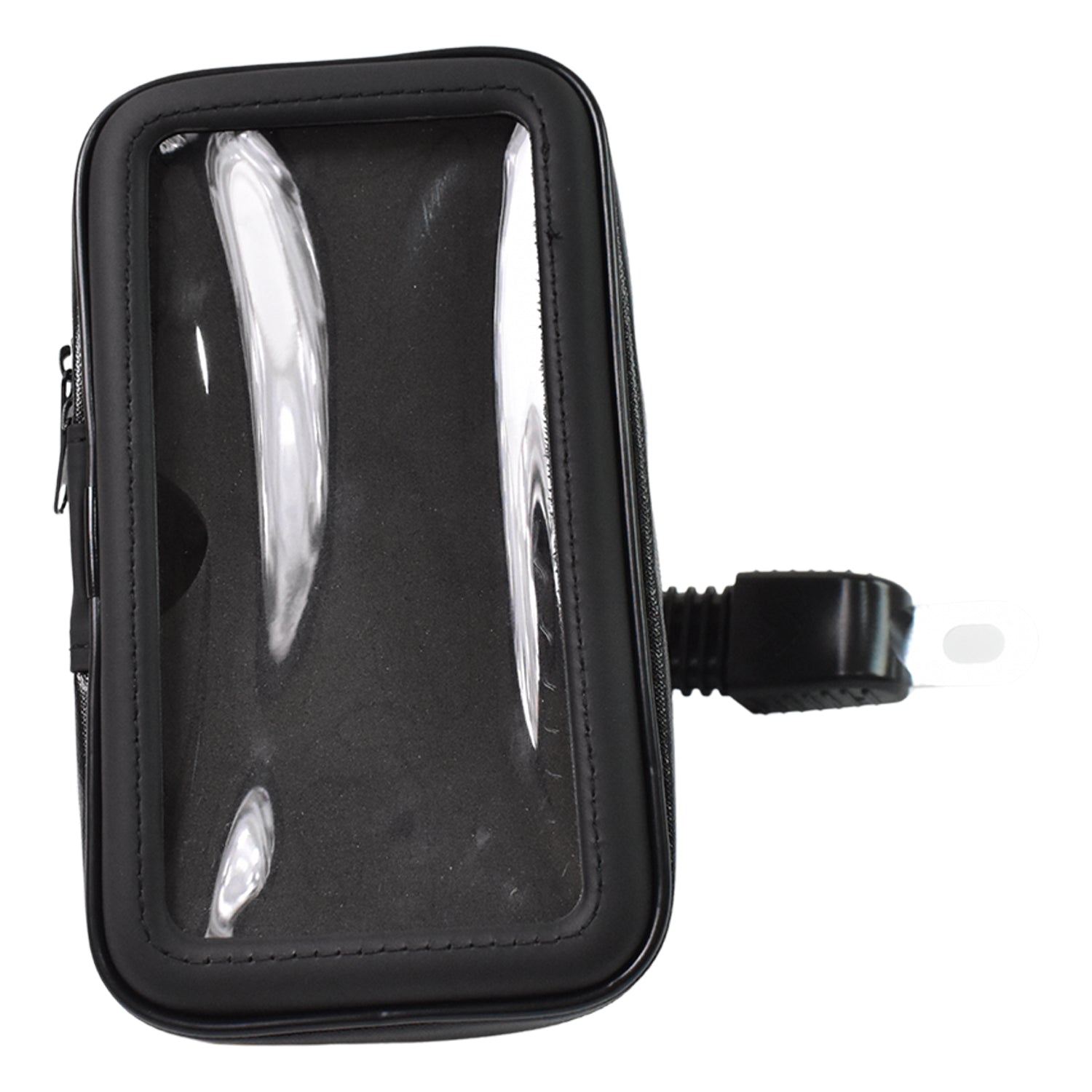 Phone holder case securely attached to a scooter handlebar, suitable for various vehicles.