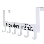 Door hook rack with six white hooks and a cute panda pattern for organized hanging