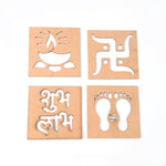Elegant wooden decorative shapes showcasing spiritual symbols