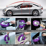 Detailed view of the durable plastic handle and soft microfiber strands of the car wash brush.