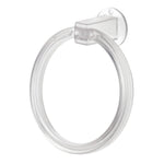 The clear ABS towel ring displayed against a neutral background, highlighting its transparency and form.