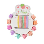 Brightly coloured hair bands and elastic ties for children.
