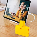 Lifestyle shot of the space-saving plug adapter in a modern home or office environment.