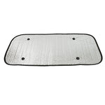 Compact and foldable car sun shade for easy storage in a vehicle.